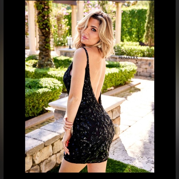 Primavera Couture Midnight Black Sequin Mini Dress Size 4 - Picture 9 of 9